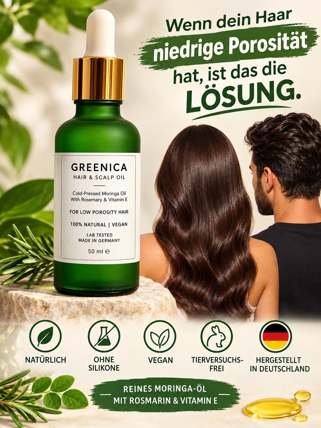 GREENICA Bio Haaröl für geringe Porosität – 50ml