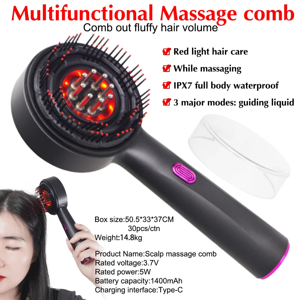 2025 Trendy Electric Hair Brush Head Massager with Red Light Oil Applicator & Growth Loss Prevention for Scalp Care
