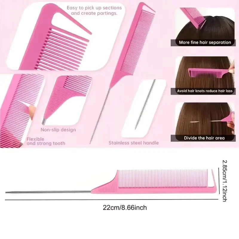 2pcs Hair Spray Comb with Rat Tail Comb Anti-Static Portable Hairbrush with Refillable Bottle Frizz Control Hair Styling Tools