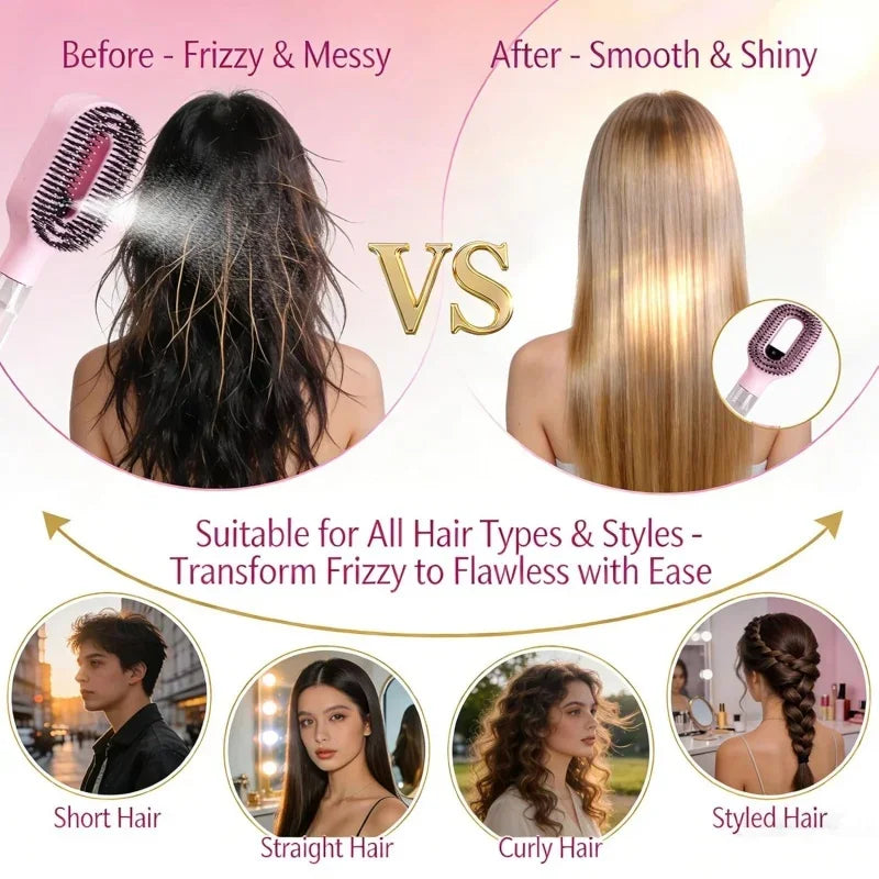 2pcs Hair Spray Comb with Rat Tail Comb Anti-Static Portable Hairbrush with Refillable Bottle Frizz Control Hair Styling Tools