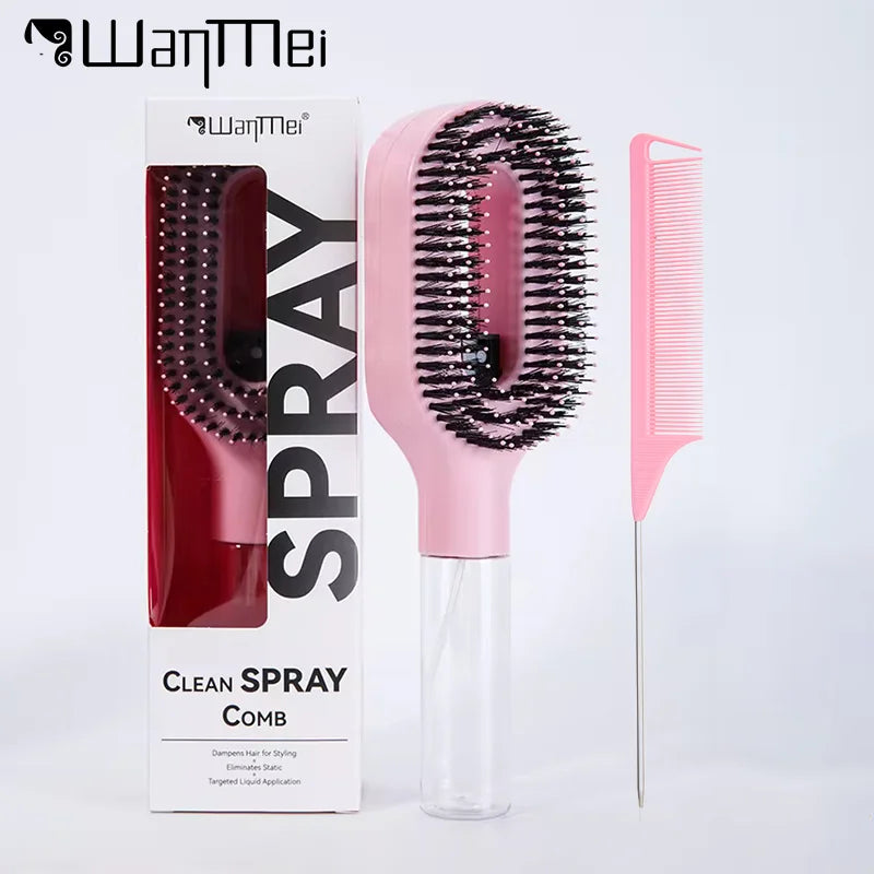 2pcs Hair Spray Comb with Rat Tail Comb Anti-Static Portable Hairbrush with Refillable Bottle Frizz Control Hair Styling Tools